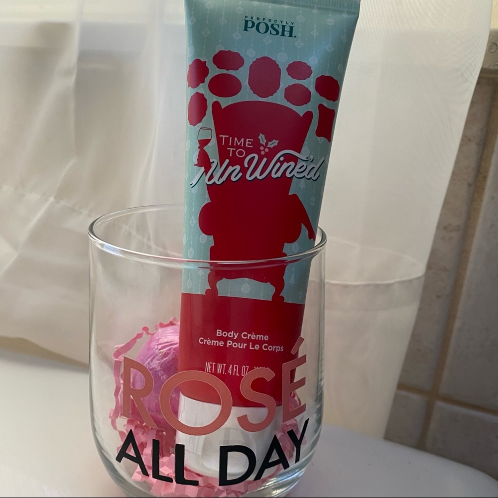 3 piece bath set with wine glass